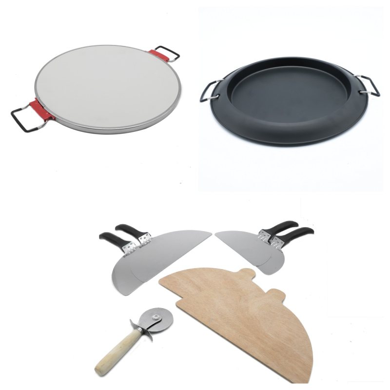 Set alata za pizzu: tava za pečenje pizze, nož za pizzu, drvena lopatica i metalna špatula