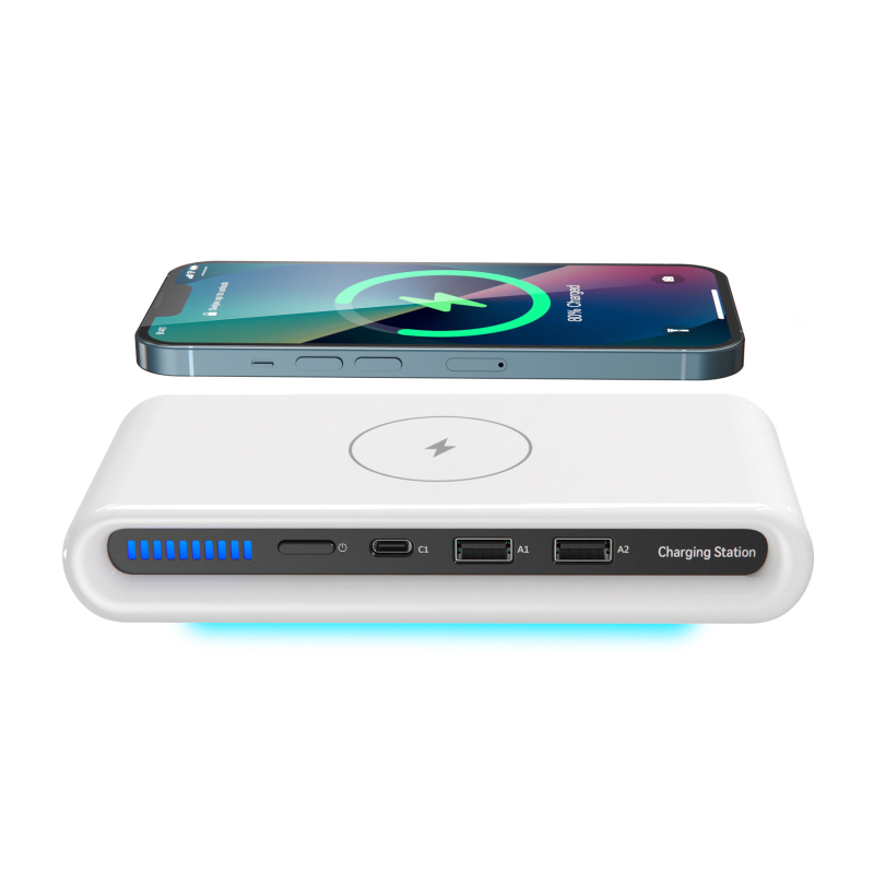 Višestruki bežični punjač s ambijentalnim osvjetljenjem, 30W brzo punjenje, USB stanica za punjenje Apple i Huawei