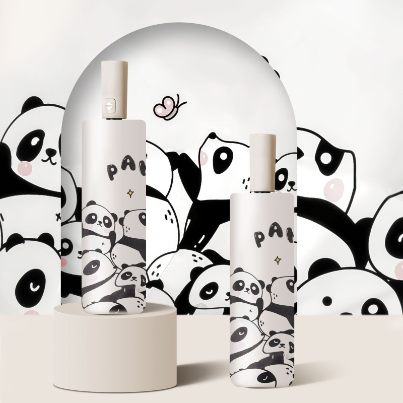 Rainballet Cartoon Panda kišobran za sunce i kišu, automatski, UV zaštita, vinil materijal, sklopni, prijenosni
