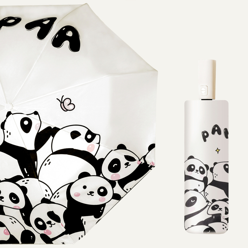 Rainballet Cartoon Panda kišobran za sunce i kišu, automatski, UV zaštita, vinil materijal, sklopni, prijenosni
