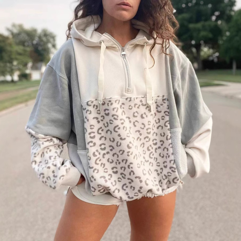 Ženski hoodie s leopardim uzorkom, 3D digitalni tisak, zatvarač sprijeda, retro šavovi, jesen-zima