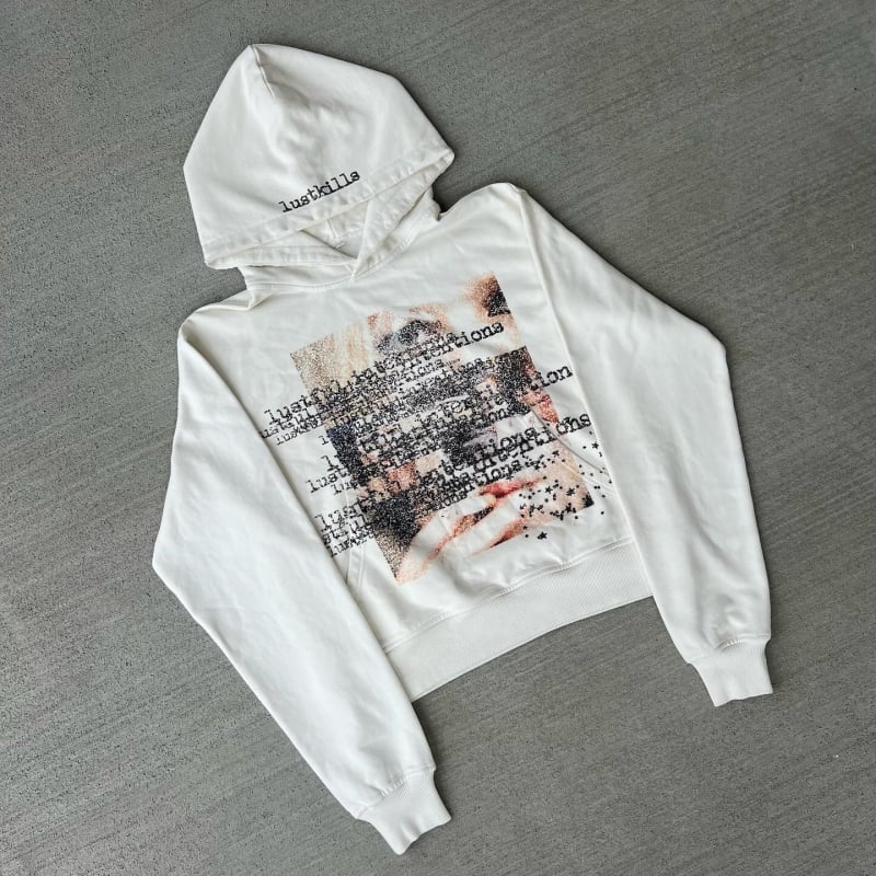 Ženski hoodie s tamnim otiskom, dugi rukav, ležernog kroja, retro streetwear Y2K, anime uzorak, poliester