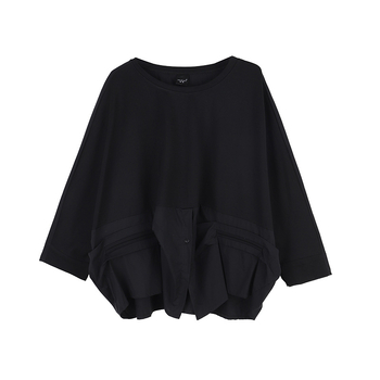 Ženski pulover s blokovima boja, 3/4 rukava, tamni minimalisticki jesensko-zimski streetwear stil
