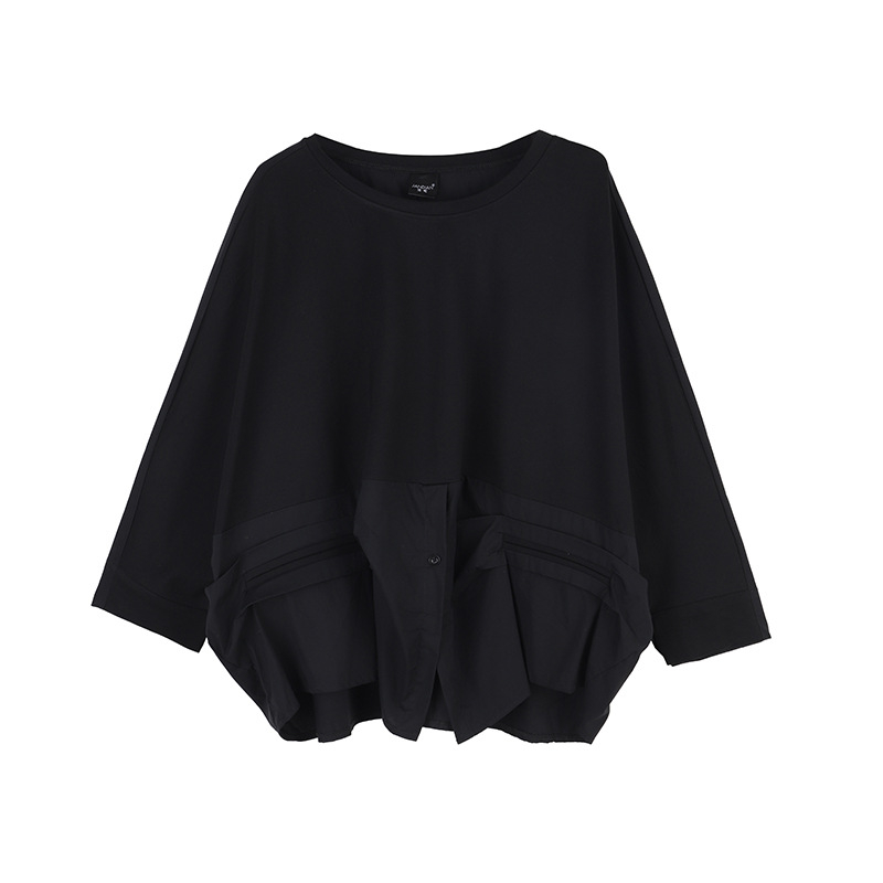 Ženski pulover s blokovima boja, 3/4 rukava, tamni minimalisticki jesensko-zimski streetwear stil