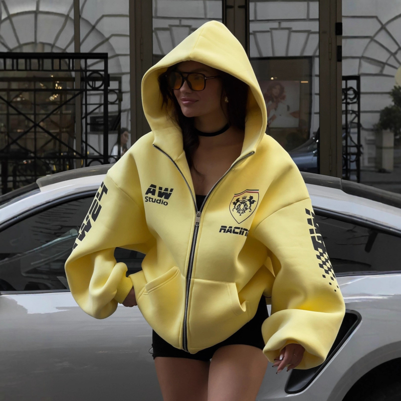 Američki stil za jesen-zimu oversize 3D printana hoodie jakna s kapuljačom za žene, zip, streetwear