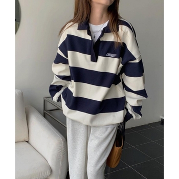 Ženska dukserica s polo ovratnikom i kontrastnim prugama, ležerni kroj, sportski casual top