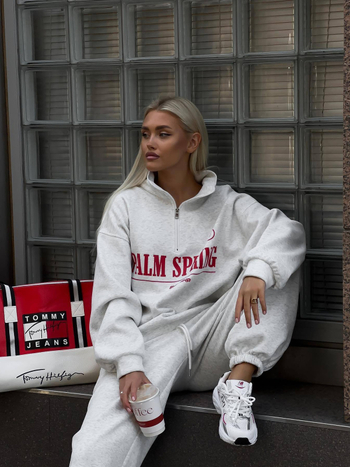 Ženski dvodijelni set: dukserica sa zipom i hlače s dugim rukavima, jesenja nova kolekcija, opušteni casual stil, tisk s slovima