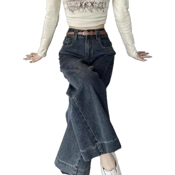 145 Petite Cropped Vintage Jeans za žene – jesen/zima, visokim pojasom, ravna kroj, cropped s širokim nogavicama