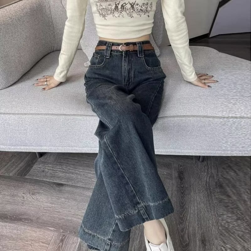 145 Petite Cropped Vintage Jeans za žene – jesen/zima, visokim pojasom, ravna kroj, cropped s širokim nogavicama