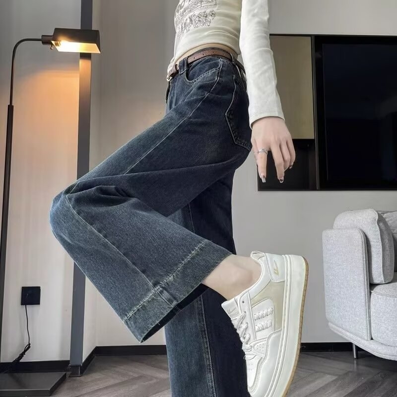 145 Petite Cropped Vintage Jeans za žene – jesen/zima, visokim pojasom, ravna kroj, cropped s širokim nogavicama