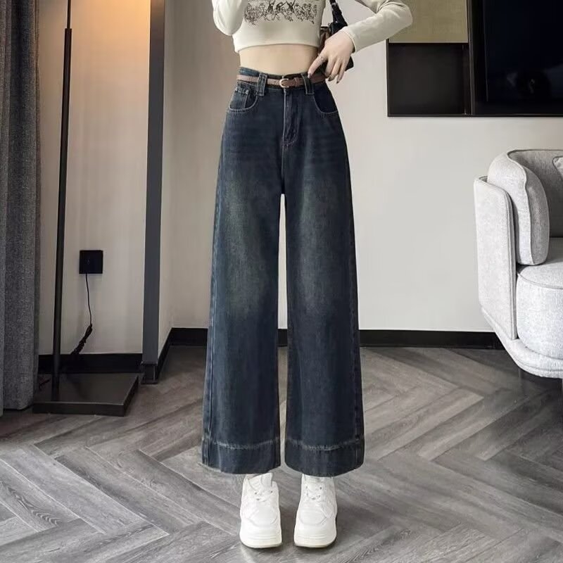 145 Petite Cropped Vintage Jeans za žene – jesen/zima, visokim pojasom, ravna kroj, cropped s širokim nogavicama