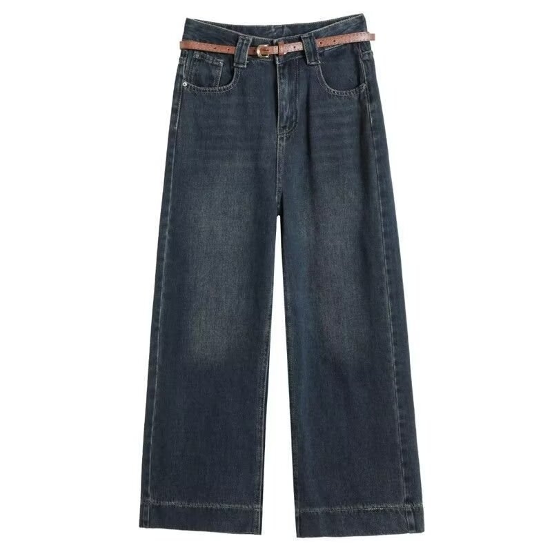 145 Petite Cropped Vintage Jeans za žene – jesen/zima, visokim pojasom, ravna kroj, cropped s širokim nogavicama