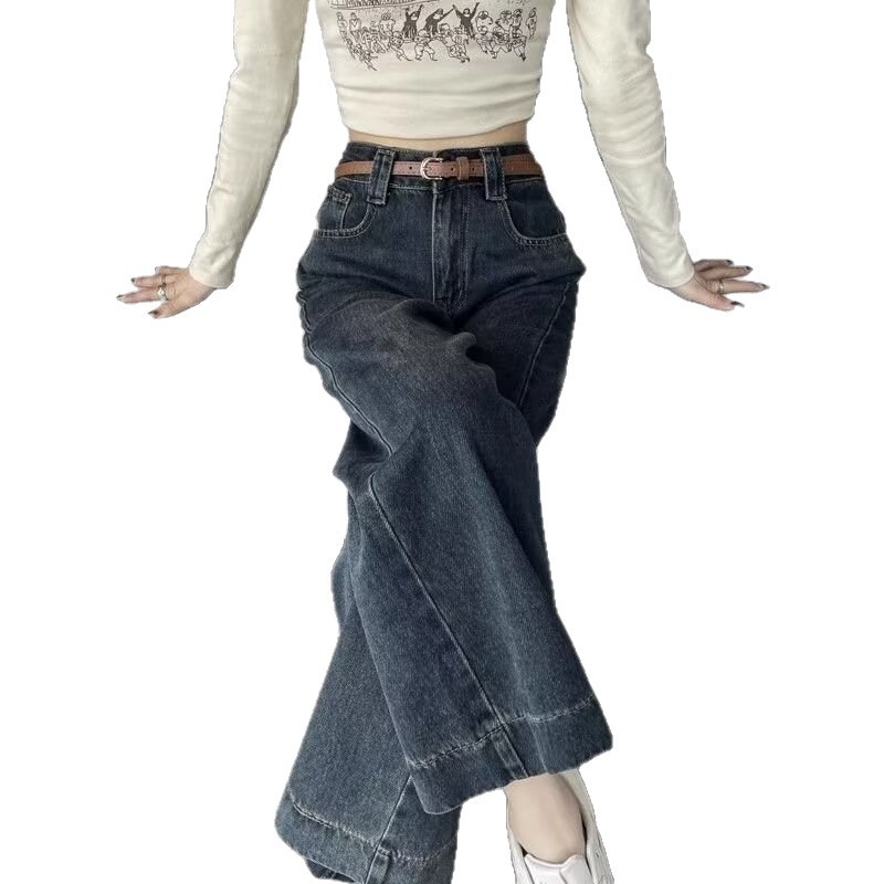 145 Petite Cropped Vintage Jeans za žene – jesen/zima, visokim pojasom, ravna kroj, cropped s širokim nogavicama