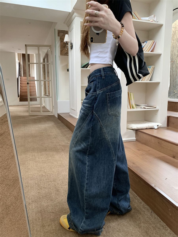 Ženske traperice visokim strukom i širokim nogama, distressed efekt, casual stil