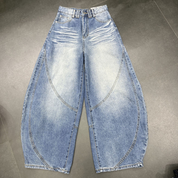 Ženske traperice s visokim strukom i zakrivljenim krojem nogavica, prane u vintage stilu, duge hlače, Plus Size