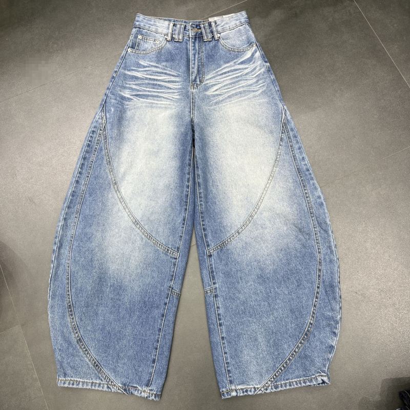 Ženske traperice s visokim strukom i zakrivljenim krojem nogavica, prane u vintage stilu, duge hlače, Plus Size