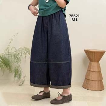 Ženske traperice od denima, proljeće 2026, korejski stil, široki kroj, patchwork, elastični pojas, cropped dužina, plus veličina