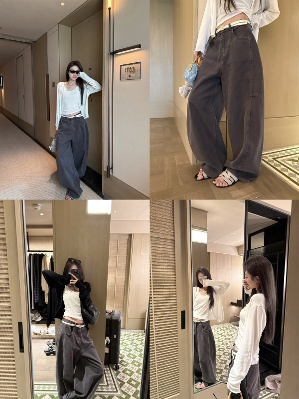 3718 Superniniyy Sive, opuštene hlače s visokim strukom i širokim nogavicama, casual pamuk Banana Jeans