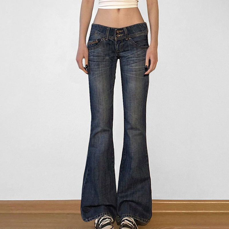 Ženske traperice s niskim strukom, isprane, slim-flare kroj, casual denim hlače za jesen i zimu, europsko-američki stil