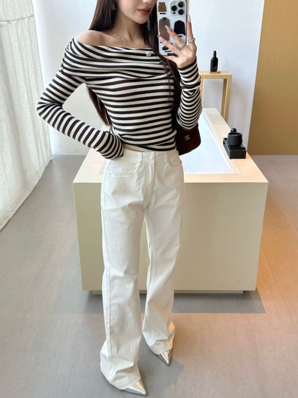 Lu Sheng ženske traperice u američkom stilu Slim-Fit s mikro-flare, Clean-Fit, opuštene, elastične casual hlače