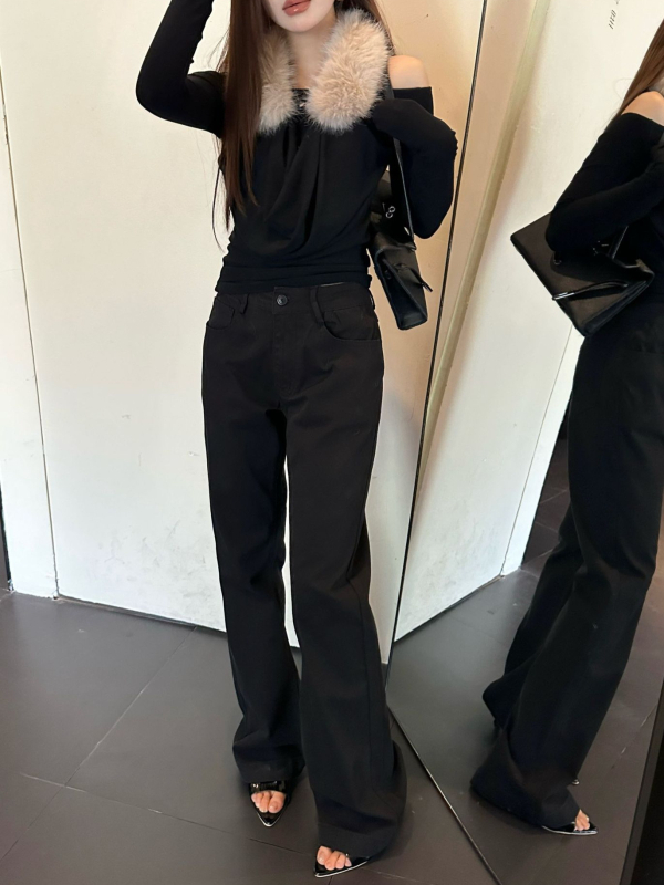 Lu Sheng ženske traperice u američkom stilu Slim-Fit s mikro-flare, Clean-Fit, opuštene, elastične casual hlače