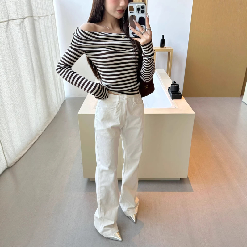 Lu Sheng ženske traperice u američkom stilu Slim-Fit s mikro-flare, Clean-Fit, opuštene, elastične casual hlače