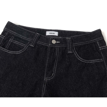 Unbdns Ženske traperice, američki retro stil, slobodan kroj, ravni kroj, gradski stil, široke nogavice, vizualno sužava siluetu