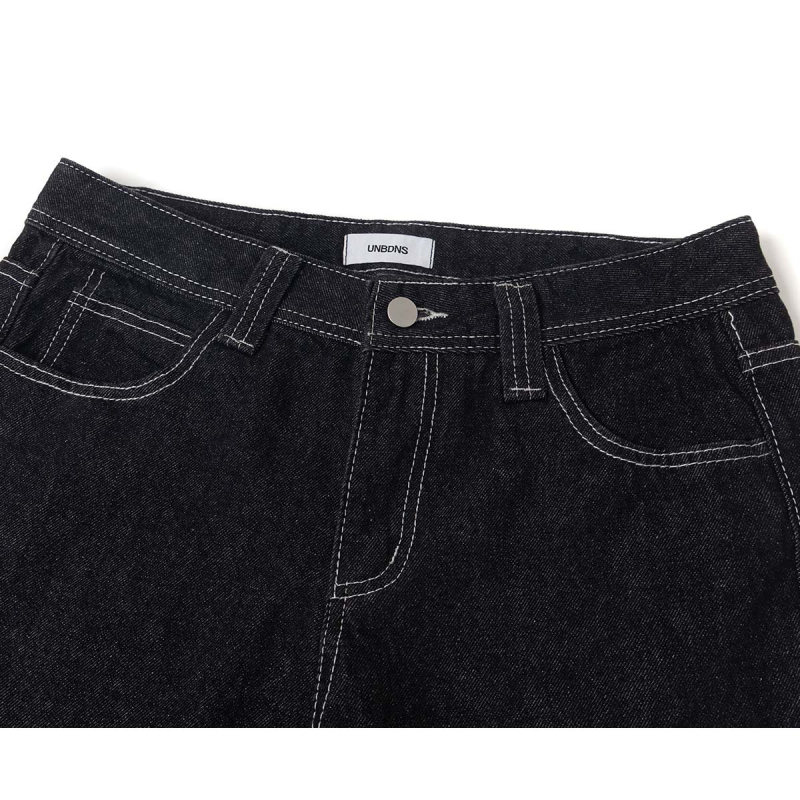 Unbdns Ženske traperice, američki retro stil, slobodan kroj, ravni kroj, gradski stil, široke nogavice, vizualno sužava siluetu