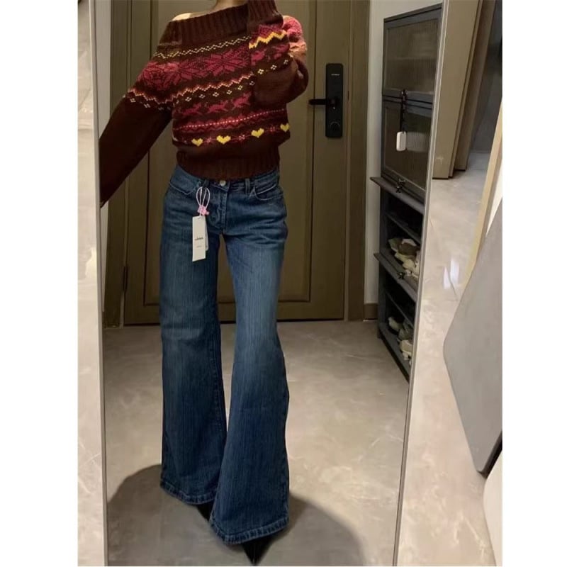 Ženske traperice denim s bambus teksturom, niski struk, blago proširene nogavice, široka kroj, dugačka za visoke osobe