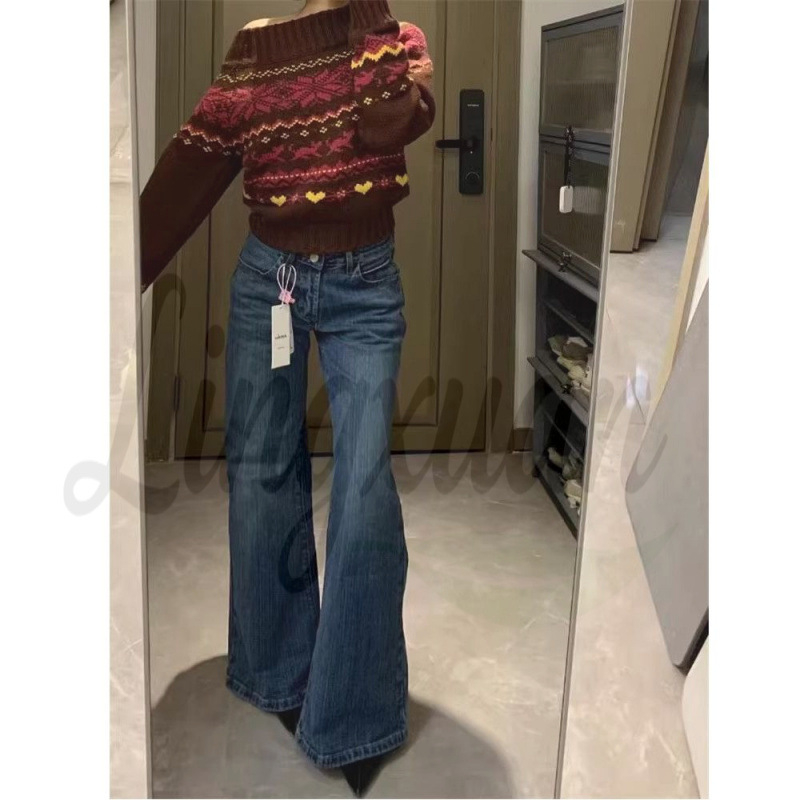 Ženske traperice denim s bambus teksturom, niski struk, blago proširene nogavice, široka kroj, dugačka za visoke osobe