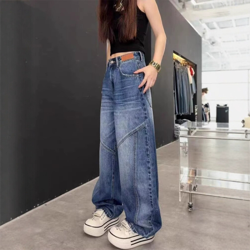 Ženske plus-size traperice u retro američkom stilu s zakrivljenim rubom, visokim strukom, vizualno laskaju siluetu kruške, ravne i široke nogavice
