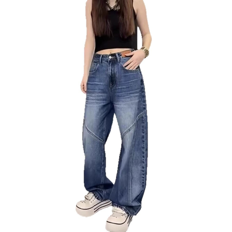 Ženske plus-size traperice u retro američkom stilu s zakrivljenim rubom, visokim strukom, vizualno laskaju siluetu kruške, ravne i široke nogavice