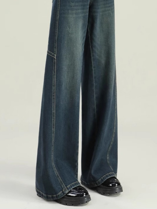 Ženske traperice visokog struka i širokih nogavica, denim, 2025 proljeće–jesen, slobodan kroj, retro stil, dugačke hlače