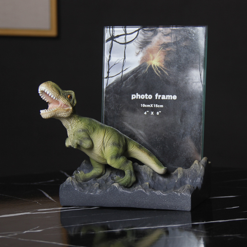 Fotorama od smole u dinosaura za djecu, staklena prednja stranica, stolni dekor, 6 inča, minimalistički 3D dizajn