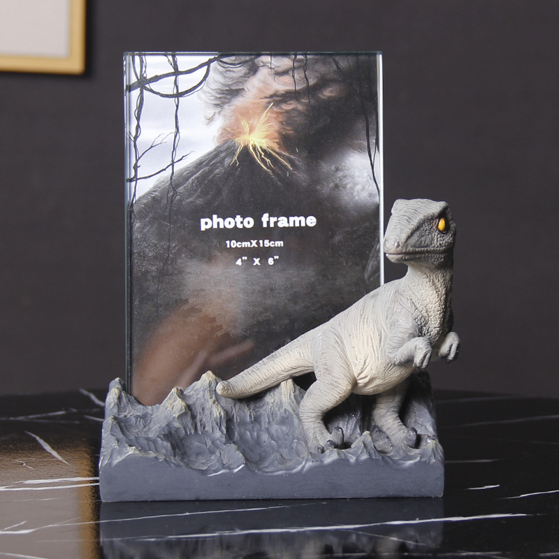 Fotorama od smole u dinosaura za djecu, staklena prednja stranica, stolni dekor, 6 inča, minimalistički 3D dizajn
