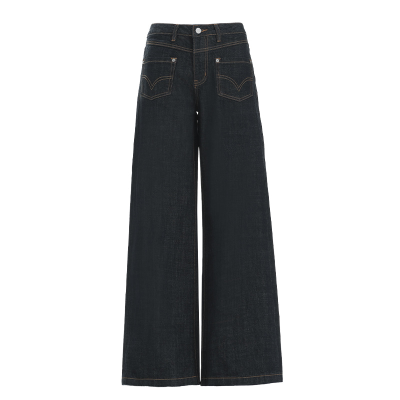 Orange Silk Ženske tamno plave široke traperice, denim, jesen-zima 2025, izvorni denim dizajn, niski struk