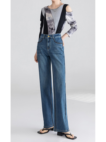 Traperice od denima s vintage color-blockom, visokim strukom, široke nogavice, retro stil