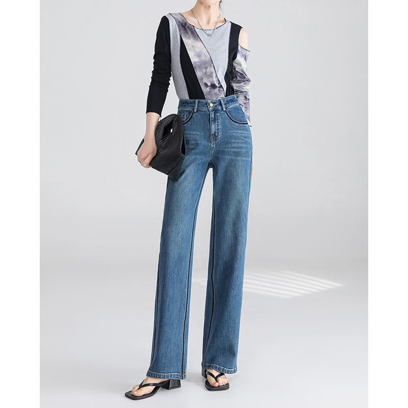 Traperice od denima s vintage color-blockom, visokim strukom, široke nogavice, retro stil