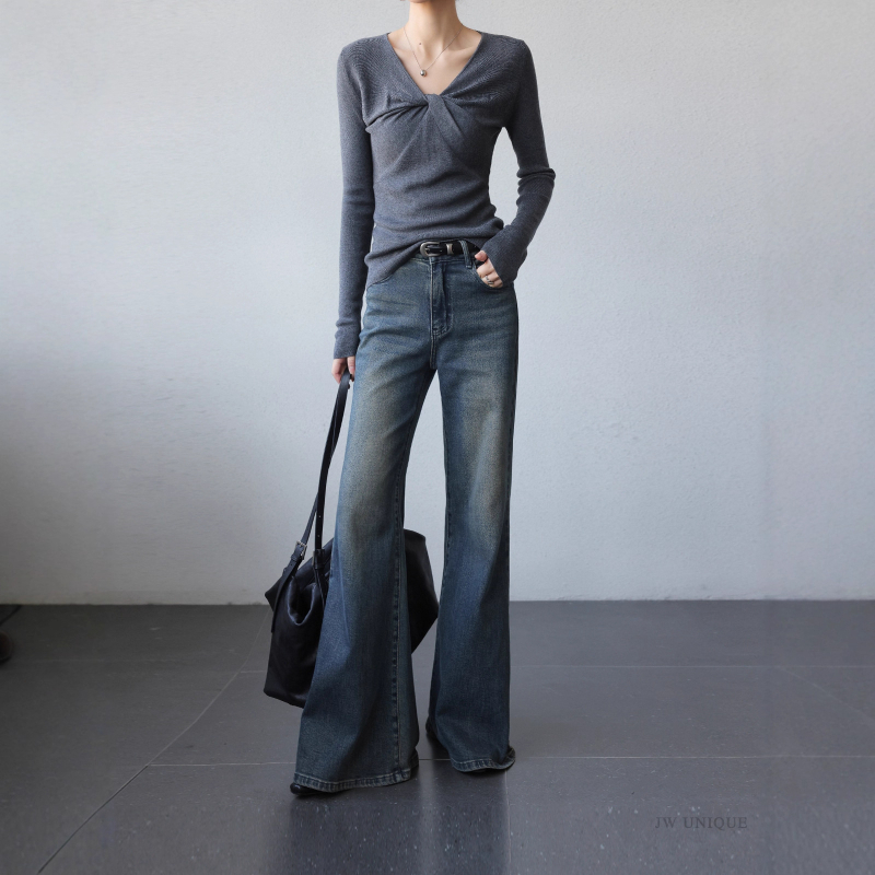 Ženske traperice s visokim strukom, denim, minimalistički stil, japansko-korejski ležerni stil, jesen 2025