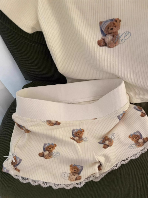 Ženski čipkasti šorc s motivom mede – ljeto, tanki, visoki pojas, udoban casual komad