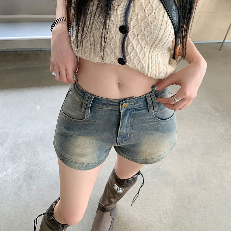 Ženske elastične traper šortse u američkom stilu, vintage, 2024 novi model, hip-hugging kroj, distressed, A-linija, ljetno