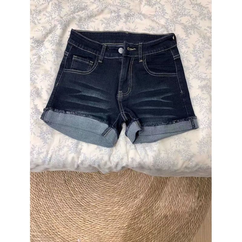 Yrf Ženske kratke traperice visokim strukom s rolanim rubom, slim fit, vintage američki stil, ljeto
