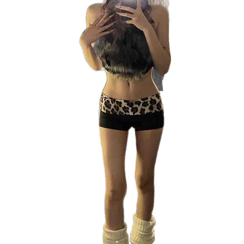Ženske capri hlače s niskim strukom, leopard print, uski kroj, ravni kroj