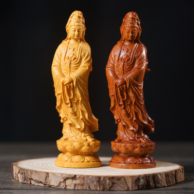 Statua Guanyin Bodhisattva, od sandalovog drveta, neoklasičnog stila, kućna dekoracija