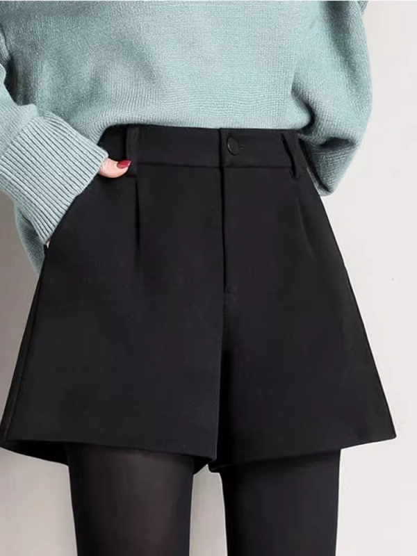 Ženske hlače od vune s visokim strukom i širokim krojem, jesen-zima, casual stil, A-linija