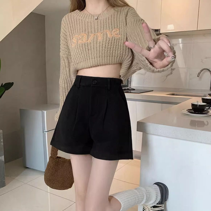 Ženske hlače od vune s visokim strukom i širokim krojem, jesen-zima, casual stil, A-linija
