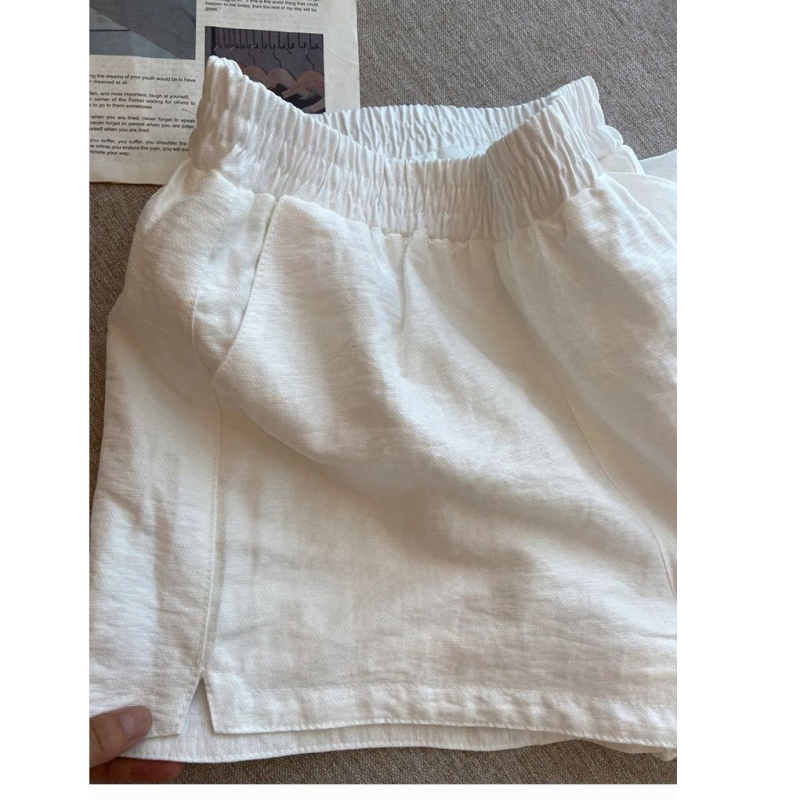 Korejski stil kratke hlače za ljeto, visok pojas, opušten kroj, široke nogavice, pokrivanje bokova