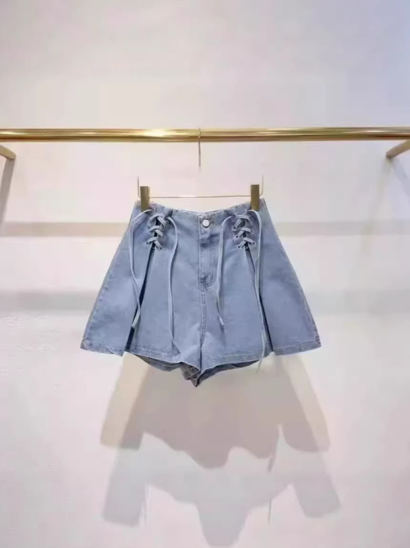 Fsy Korejsko proljeće-ljeto niša retro visokim pojasom, svestran vezani i plisirani, seksi vibe djevojke, široke traper kratke hlače za žene
