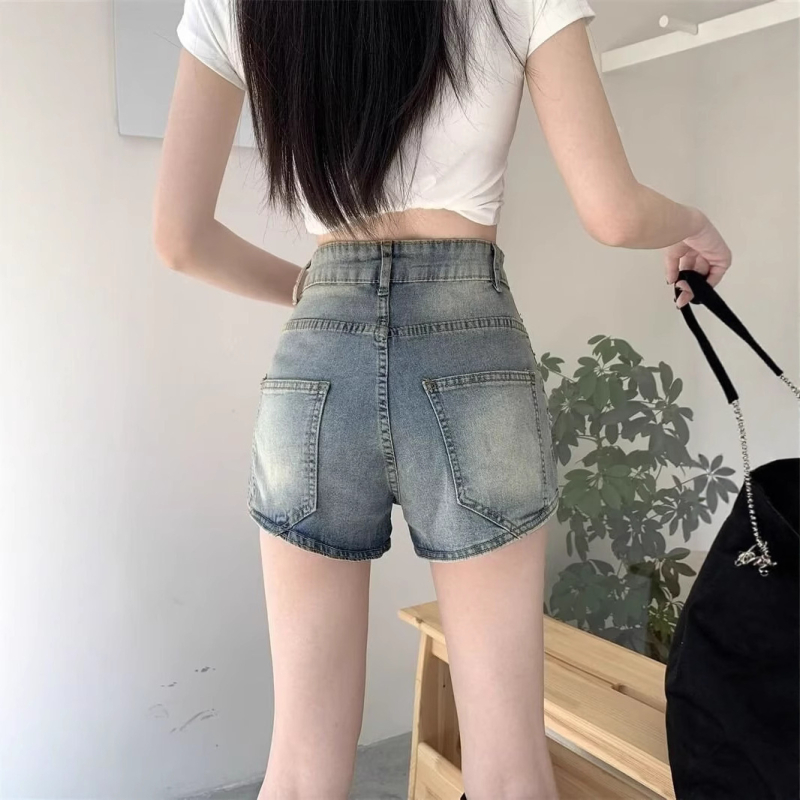 Ženske denim šorceve s visokim strukom, elastične, A-linijski kroj, nepravilan izrez, ljetni retro stil