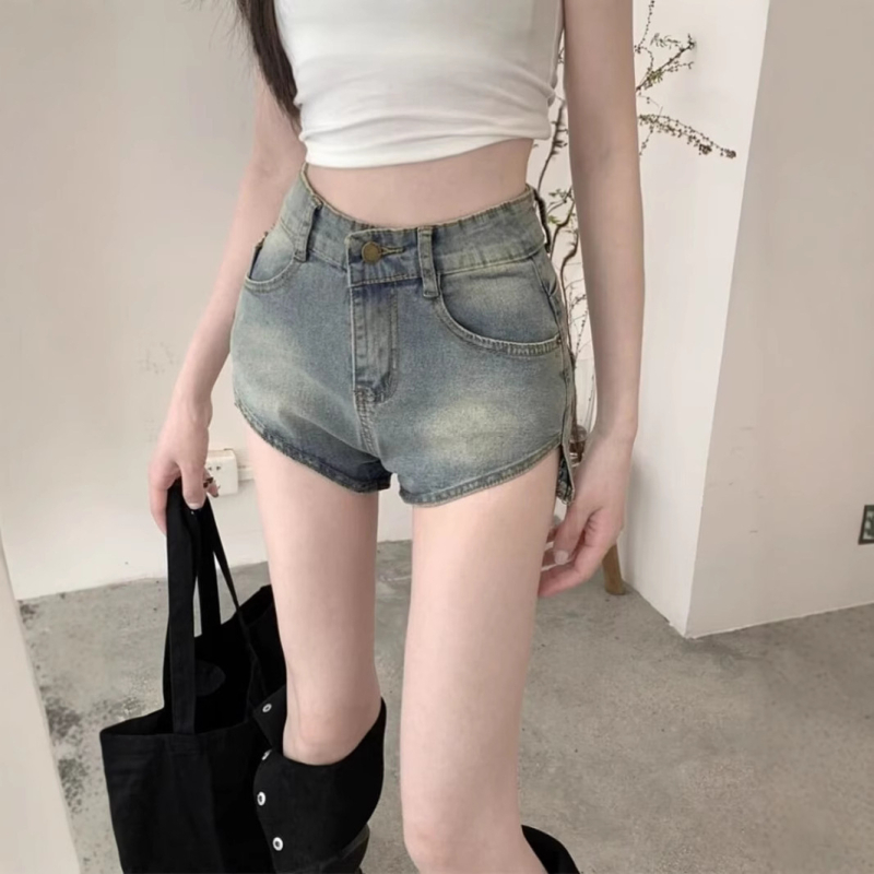 Ženske denim šorceve s visokim strukom, elastične, A-linijski kroj, nepravilan izrez, ljetni retro stil